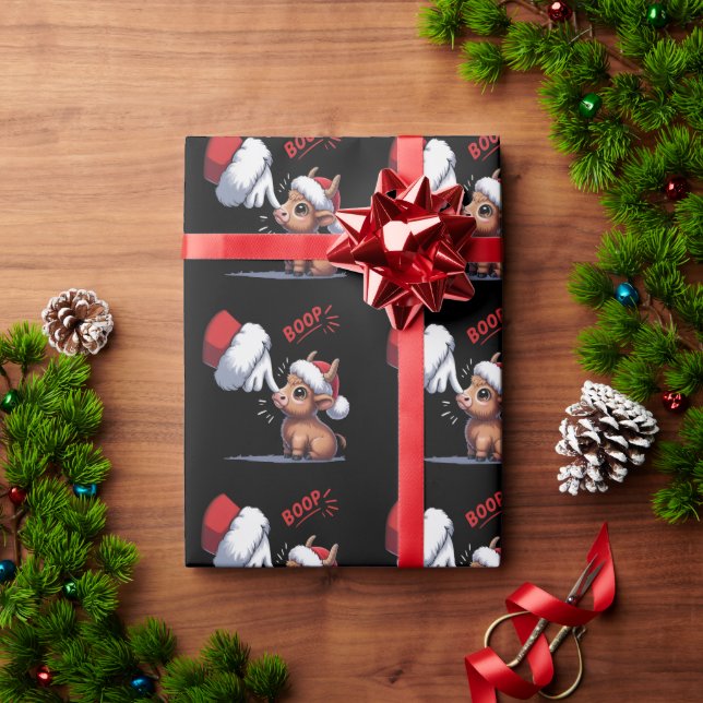 Papel De Presente Hand Boop Christmas Highland Cow Santa Farmer  (Presente de Natal)