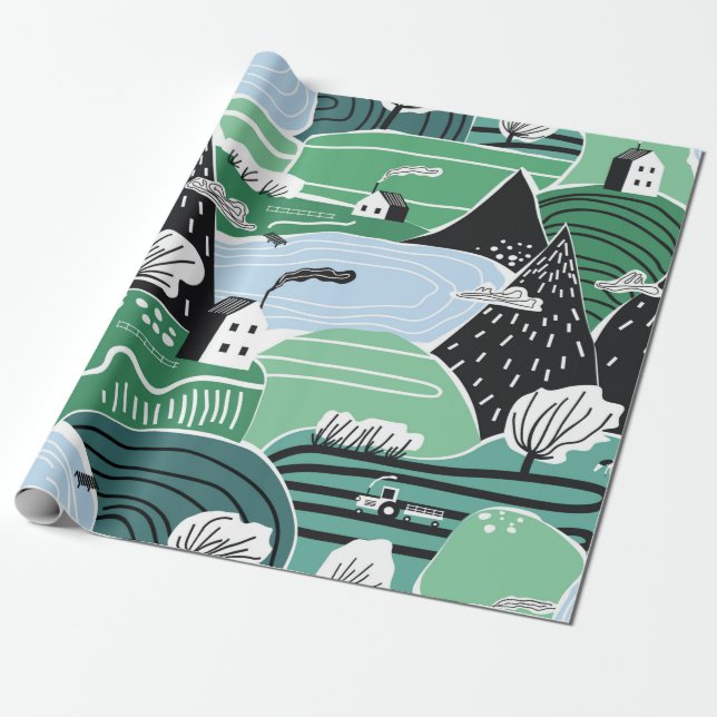 Papel De Presente Hand drawn abstract scandinavian graphic illustrat (Desenrolado)