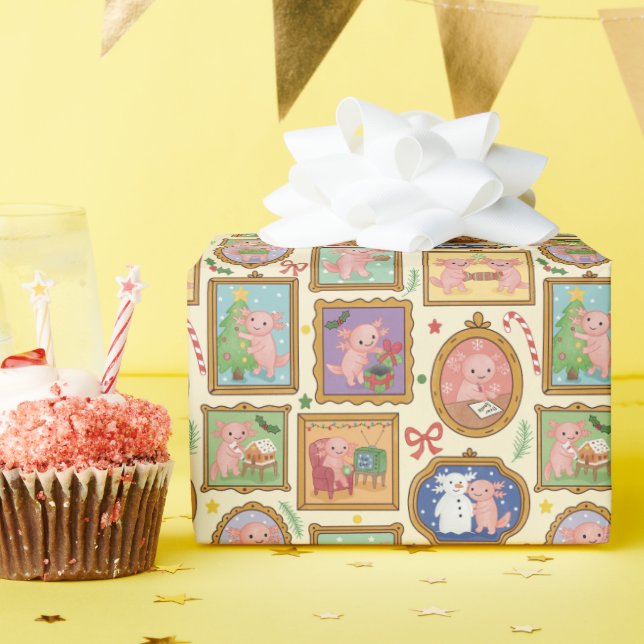 Papel De Presente Hand Drawn Axolotl Christmas Wrapping Paper Roll   (Festa de aniversário)