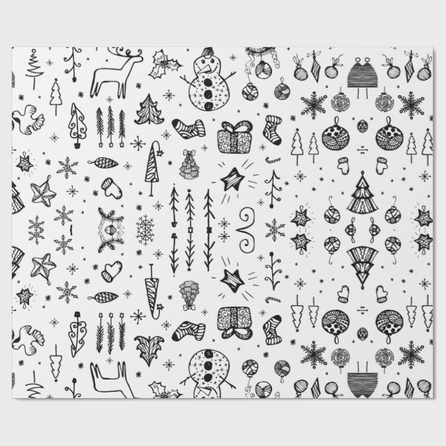 Papel De Presente Hand Drawn Christmas Doodle (Aberto)