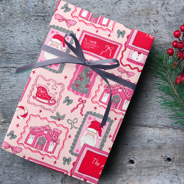 Papel De Presente Hand Drawn christmas doodles pink custom name