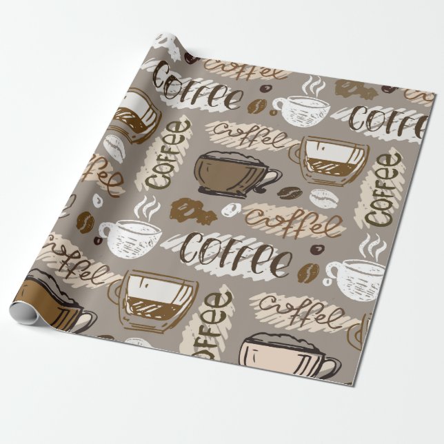 Papel De Presente Hand drawn doodle coffee pattern background (Desenrolado)