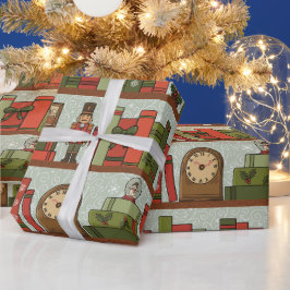 Papel De Presente Hand Drawn Festive Bookshelf  Wrapping Paper Roll