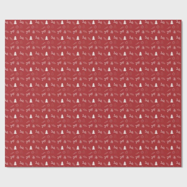Papel De Presente Hand-Drawn Festive Red & White Christmas (Aberto)