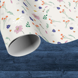 Papel De Presente Hand Drawn Floral Whimsical Flowers Wedding