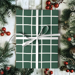 Papel De Presente Hand Drawn Forest Green and White Grid Holiday