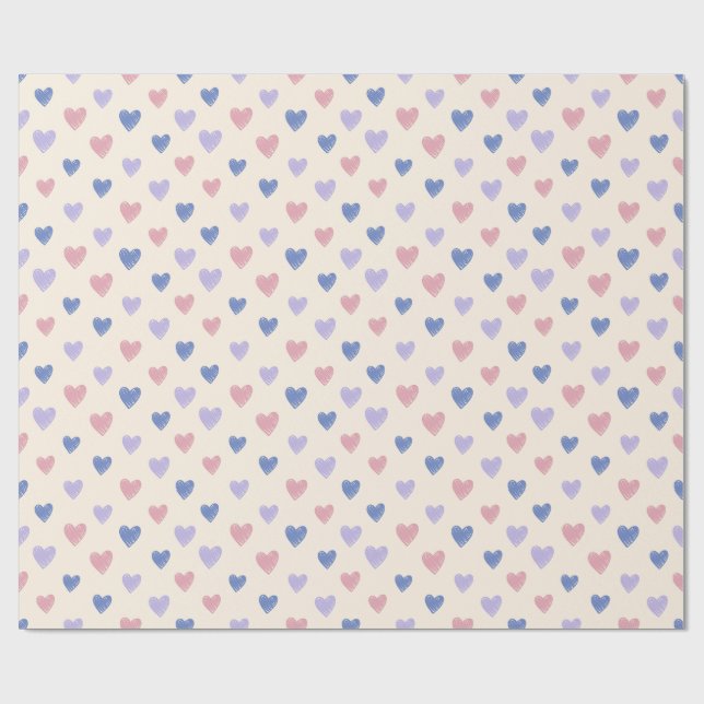 Papel De Presente Hand Drawn Heart Doodle Pattern Wrapping Paper (Aberto)