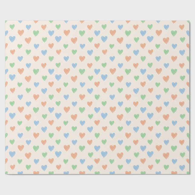 Papel De Presente Hand Drawn Heart Doodle Pattern Wrapping Paper (Aberto)