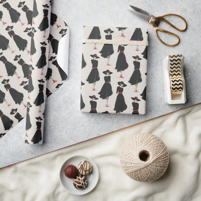 Papel De Presente Hand Drawn Little Black Dress Fashion Pattern (Artesanato)