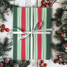 Papel De Presente Hand Drawn Red and Green Striped Holiday