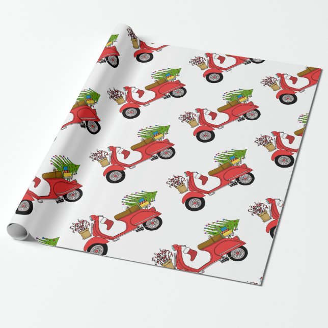 Papel De Presente Hand drawn retro Christmas scooter (Desenrolado)