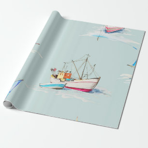Papel De Presente hand drawn watercolor sailboat illustrationsailboa