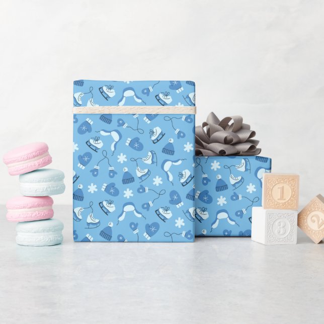 Papel De Presente Hand Drawn Winter Pattern Blue Wrapping Paper Roll (Chá de bebê)