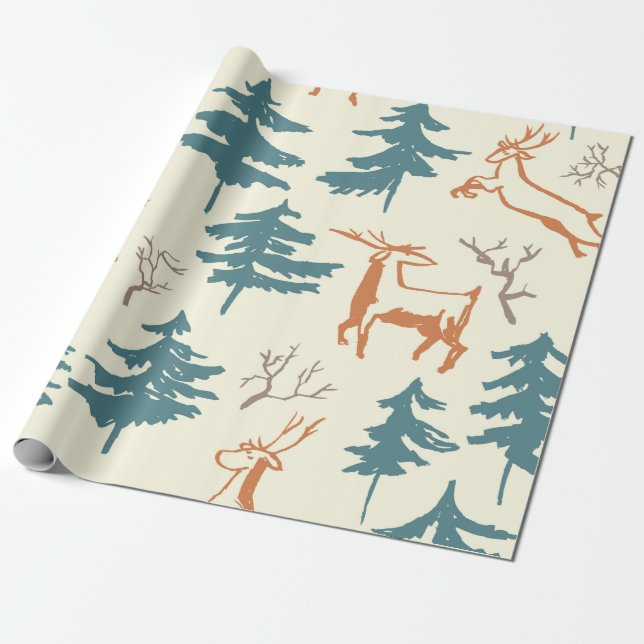 Papel De Presente Hand drawn winter seamless pattern with deer and p (Desenrolado)