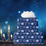 Papel De Presente Hanukkah Blue Menorah Dreidel Pattern Chanukah<br><div class="desc">Belo Hanukkah embrulhando papel em azul bonito com um padrão legal de estrela judaica,  sonho para diversão jogos de Chanukah,  e a menorah judia para o feriado.</div>