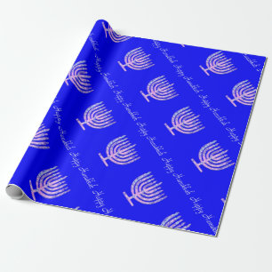 Papel De Presente Hanukkah cor-de-rosa azul Menorah 4 Laura