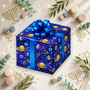 Papel De Presente Hanukkah da Galáxia Azul Cósmica