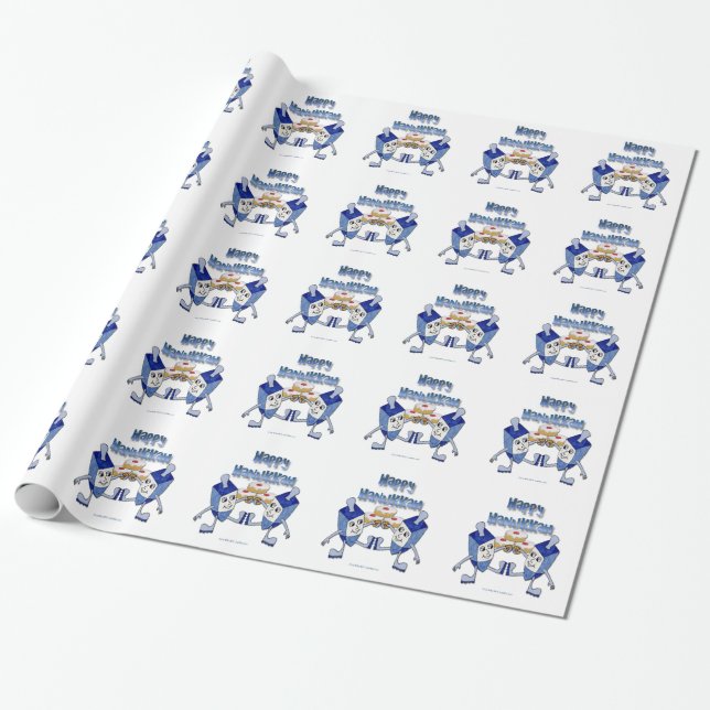 Papel De Presente Hanukkah Dancing Dreidels e Jelly Doughnut (Desenrolado)