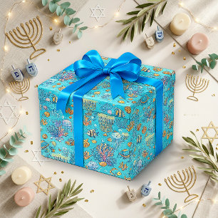 Papel De Presente Hanukkah do Oceano Azul Fofo