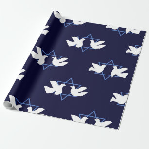 Papel De Presente Hanukkah Dove Peace Star de David Patterned