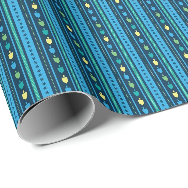 Papel De Presente Hanukkah Dreidel Party Stripe Wrapping Paper (Ponta do rolo)