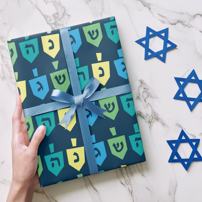 Papel De Presente Hanukkah Dreidel Party Wrapping Paper (Criador carregado)