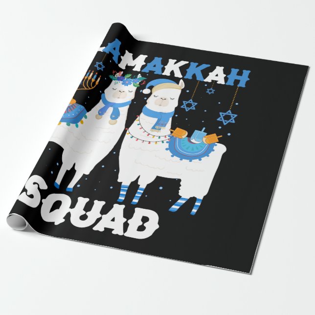 Papel De Presente Hanukkah Llama Feliz Natal Llamakah Squad Cute (Desenrolado)