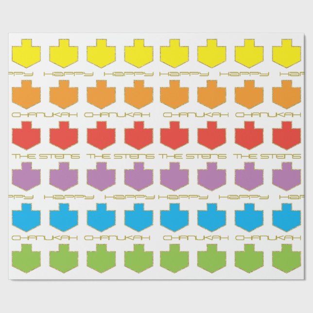 Papel De Presente Hanukkah Personaliza o Giftwrap "Dreidel Colors" (Barra)