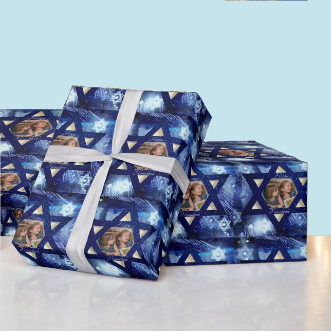 Papel De Presente Hanukkah Photo Family Kids Roll Gift (Criador carregado)