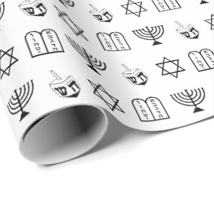 Papel De Presente Hanukkah, preto e branco, padrão de feriado judeu