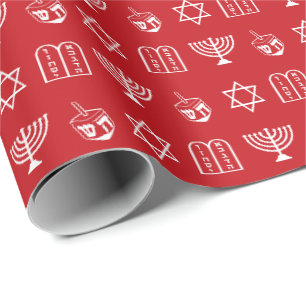 Papel De Presente Hanukkah Red & White jedesejo