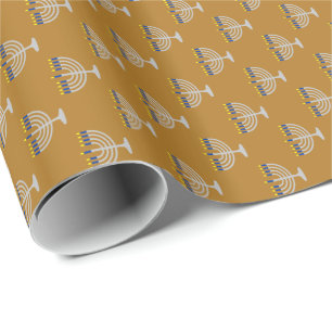 Papel De Presente Hanukkah Silver Menorah no Matte Dourado