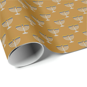 Papel De Presente Hanukkah Silver Menorah no Matte Dourado