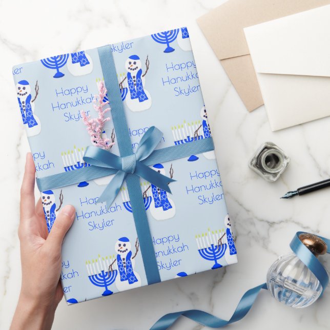 Papel De Presente Hanukkah Snowman Chrismukkah Nome E Mensagem (Presentear)