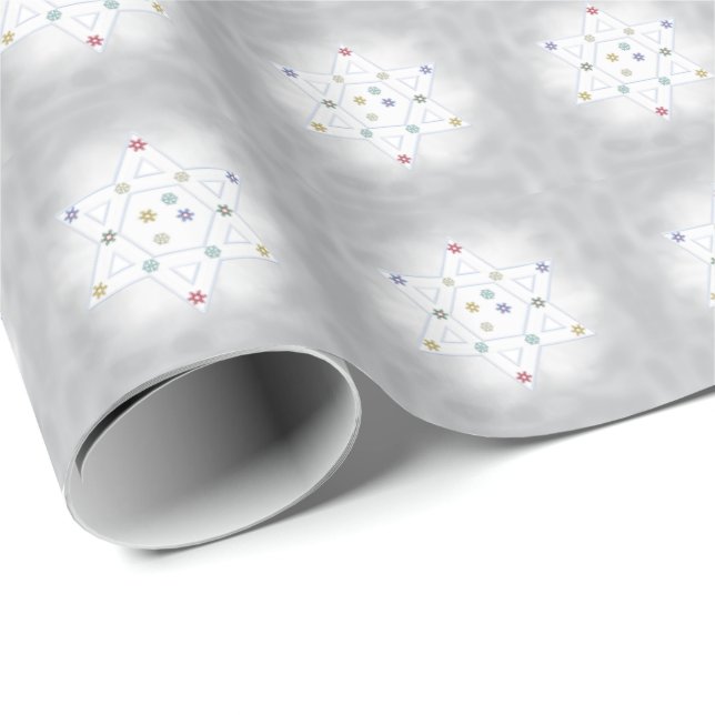 Papel De Presente Hanukkah Star e Cinza de Flocos de Neve (Ponta do rolo)