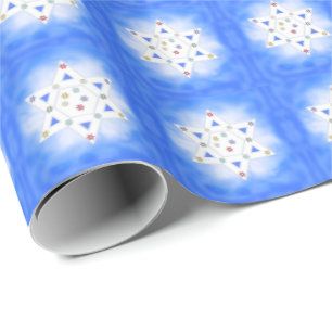 Papel De Presente Hanukkah Star e Snowflakes Blue