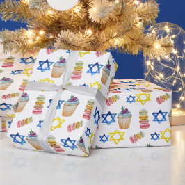 Papel De Presente Hanukkah Watercolor Patterno