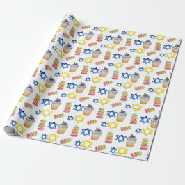 Papel De Presente Hanukkah Watercolor Patterno