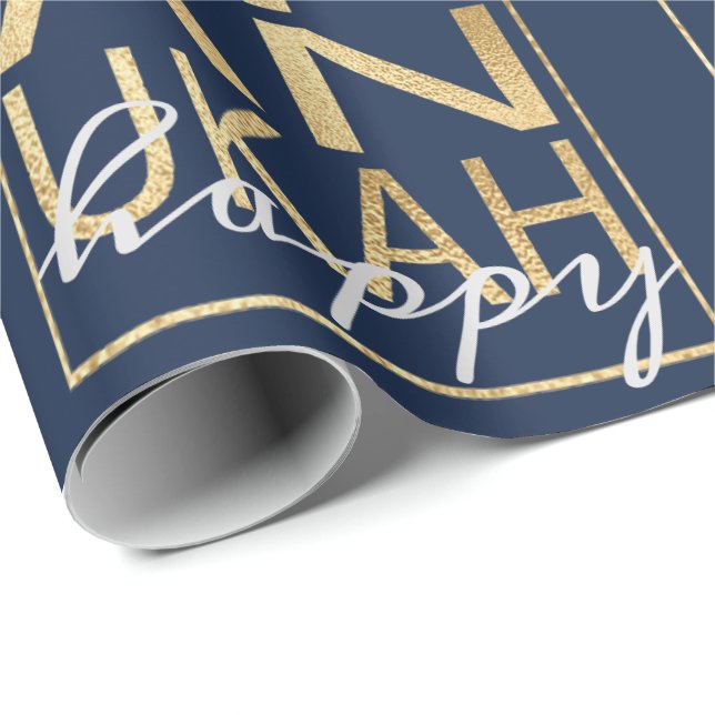 Papel De Presente Hanukkah Wraping Paper Chanukah Happy Dourado (Ponta do rolo)