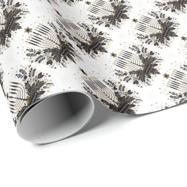 Papel De Presente Hanukkah Wrapping Paper com Menorah (Ponta do rolo)