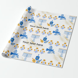 Papel De Presente Hanukkah Wrapping Paper – Menorah, Dove, Dreidel