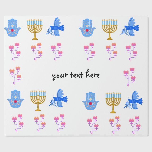 Papel De Presente Hanukkah Wrapping Paper – Menorah, Hamsa, Dove (Aberto)