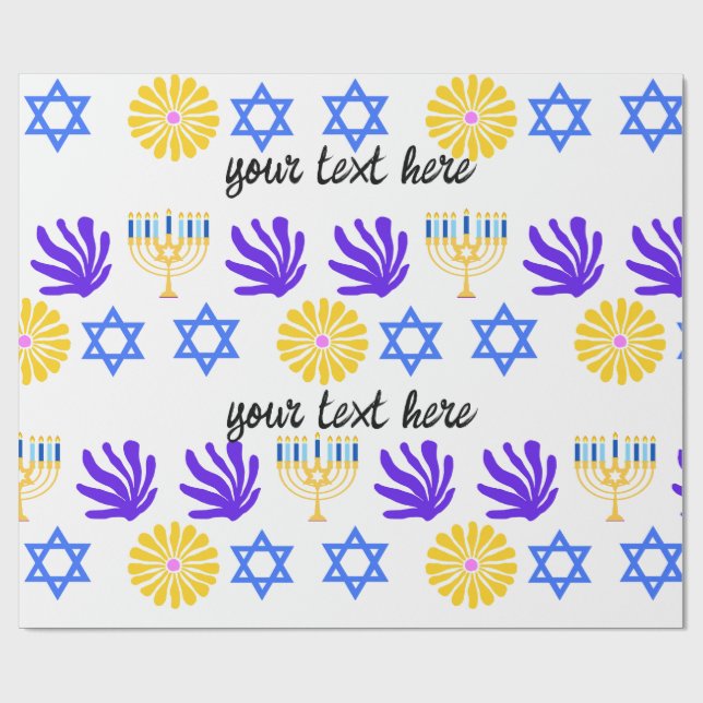 Papel De Presente Hanukkah Wrapping Paper – Menorah, Star of David (Aberto)