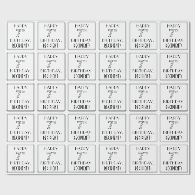 Papel De Presente HAPPY 7TH BIRTHDAY; Art Deco Style; Custom Name (Aberto)