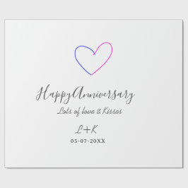 Papel De Presente Happy anniversary pink blue heart name date simple
