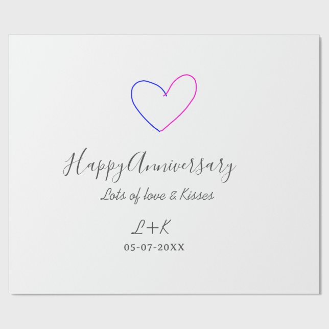 Papel De Presente Happy anniversary pink blue heart name date simple (Aberto)