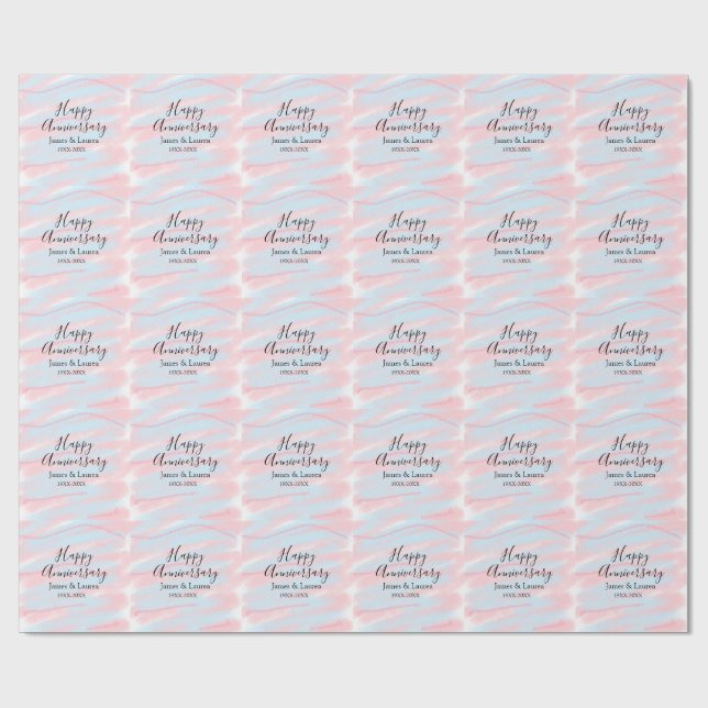 Papel De Presente Happy anniversary wedding name date year pastel  (Aberto)
