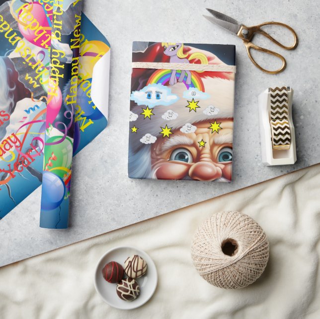 Papel De Presente Happy Birthday Christmas Unicorn Wrapping Paper (Artesanato)