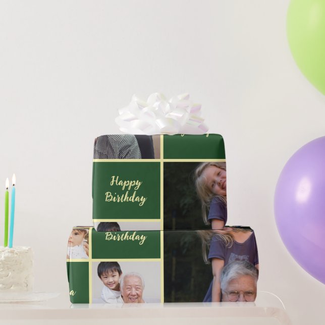 Papel De Presente Happy Birthday Grandpa Custom Photo Collage  (Presentes para festas)