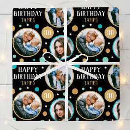 Papel De Presente Happy Birthday Photo Collage Any Age 30th Teal